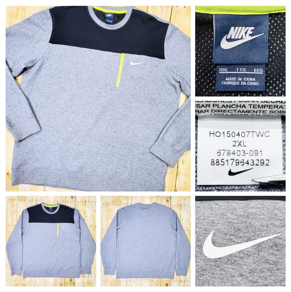 NWOT Nike Ultra Crew Sweatshirt Men 2XL Zip Chest Pocket Heather Grey Black Volt